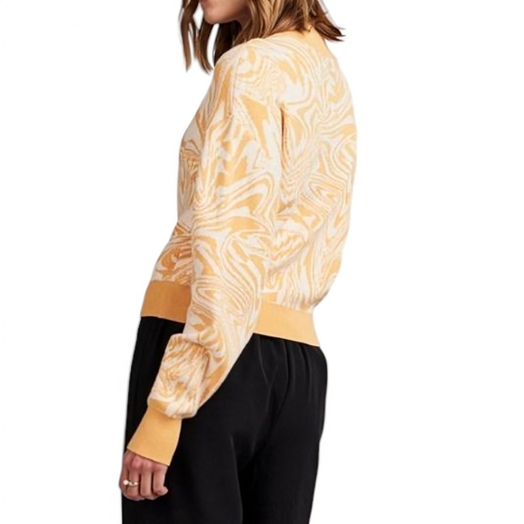 Pieces Mila Long-Sleeve Highneck Knit Sweater Flax Orange White Women's Medium - Picture 3 of 12